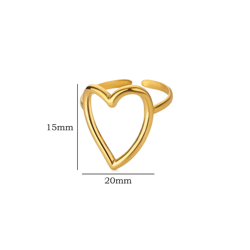 Heart Minimalist Stainless Steel Rings For Women Gold Color Glossy Opening Aesthetic Heart Ring Wedding Party Jewelry Gift BFF