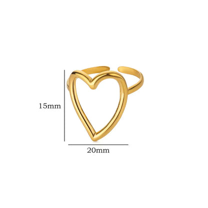 Heart Minimalist Stainless Steel Rings For Women Gold Color Glossy Opening Aesthetic Heart Ring Wedding Party Jewelry Gift BFF