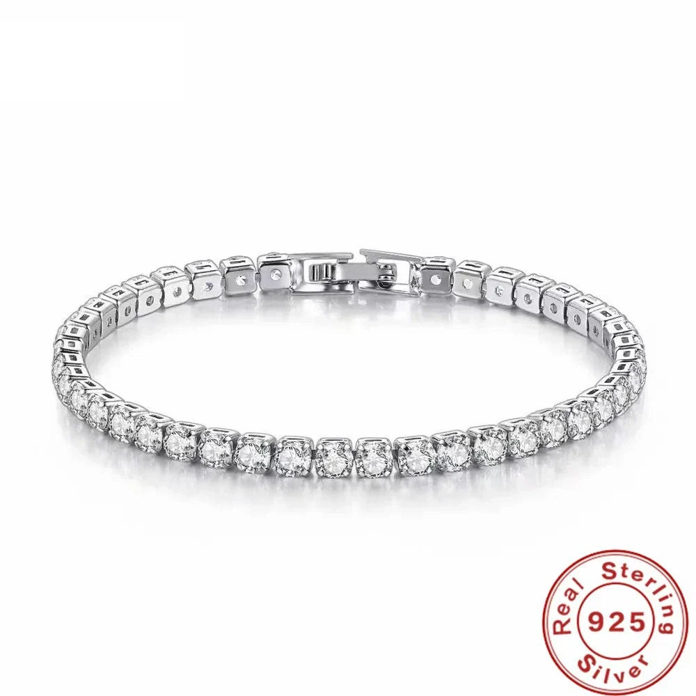 S925 Sterling Silver Bracelet Zirconia Tennis Ball Women Fashion Simple Engagement Wedding Charm Jewelry 4mm 16-23cm