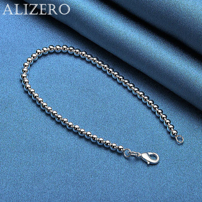 ALIZERO 925 Sterling Silver Bracelet 4mm Beads Bracelets For Women Jewelry For Fashion Party and Daily Wear 16-23CM