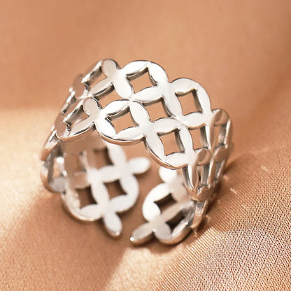Stainless Steel Rings Vintage Exquisite Hollow Adjustable Open Statement Rings Light Luxury Fashion Rings For Women Jewelry New