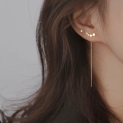 Ventfille 925 Sterling Silver Star Drop Earrings for Women | Simple Tassel Chain Office Jewelry