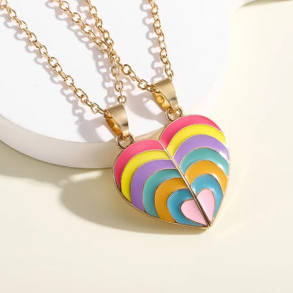 1set Rainbow Heart Necklace Pendant Creative Magnetic Splicing Necklace Pendant Couple Good Friend Friendship Necklace