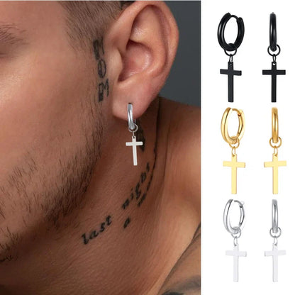 Stainless Steel Cross Earrings for Men | Religious Stud Earrings