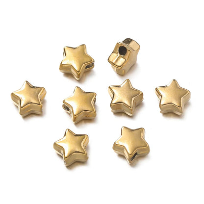 10Pcs/Pack Stainless Steel Various Shape Gold Steel Color Texture Spacer Beads for DIY Bracelet Jewelry Making Accessories