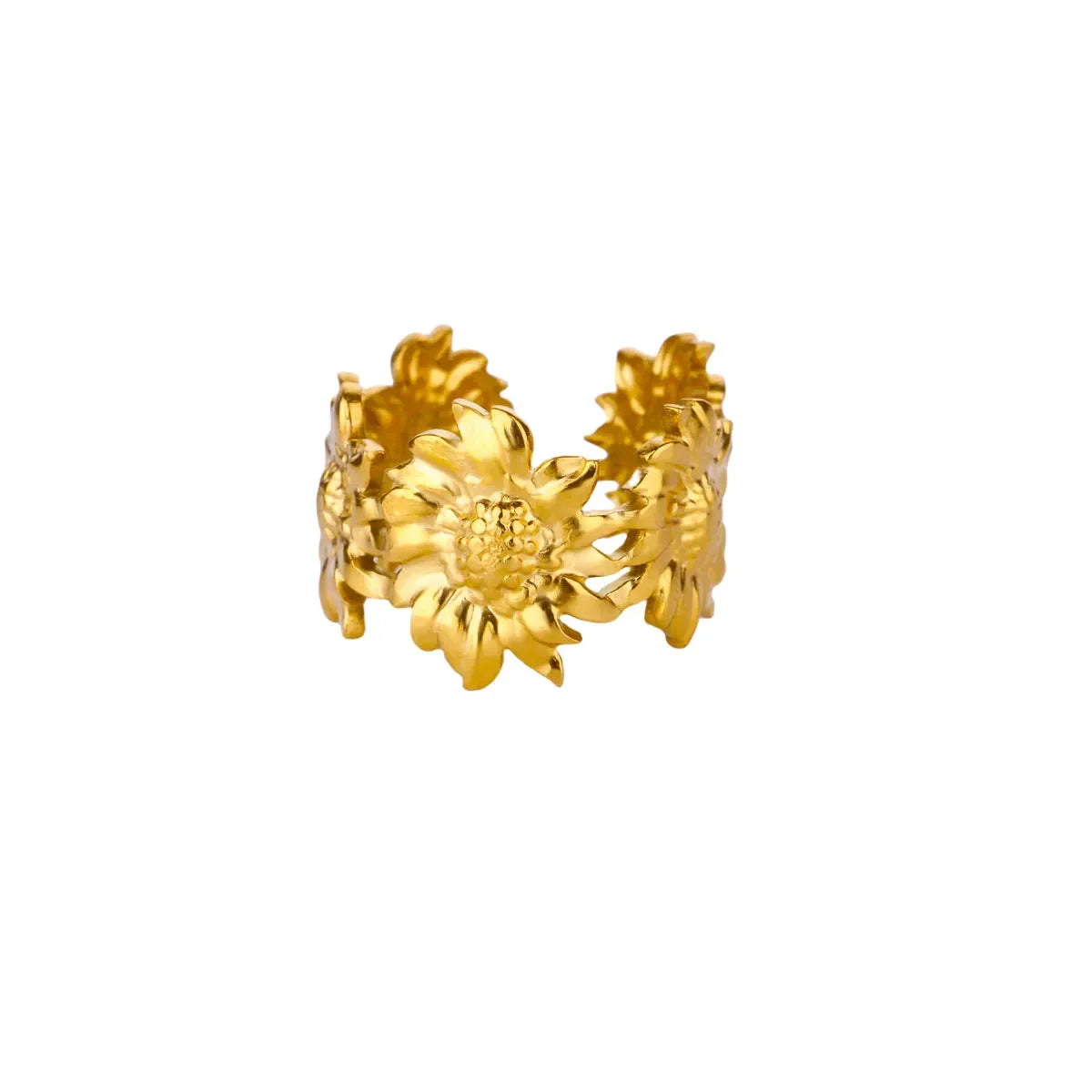 Stainless Steel Exaggerated Big Flower Rings For Women Gold Color Sunflower Finger Ring Female Fashion Aesthetic Jewelry Gift