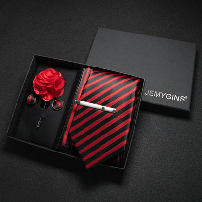 Wine red Men Tie Paisley Silk Tie Pocket Square Cufflink Luxury Gift Box Set Wedding Gravat Accessories Neck Tie For Men