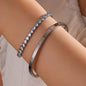 Yupsk 2 Pieces Stainless Steel Zirconia Tennis Bracelet Bangle Set Round Zircon CZ Aesthetic Women Jewelry Set Gift