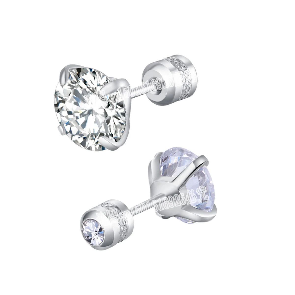 Stainless Steel Titanium Stud Earrings | 4 Color CZ Crystal Screw Back Earrings for Women