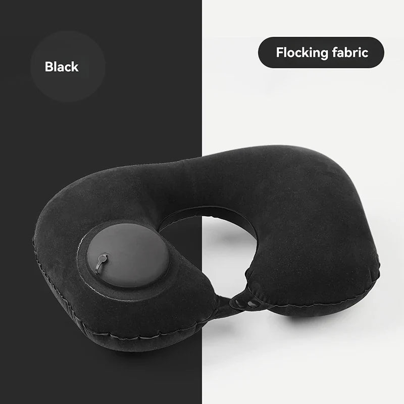 Portable Inflatable U-Shaped Neck Pillow for Travel | Press-Inflatable Neck Support with Built-In Storage