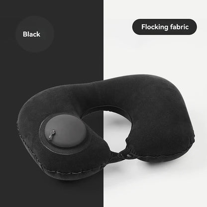 Portable Inflatable U-Shaped Neck Pillow for Travel | Press-Inflatable Neck Support with Built-In Storage