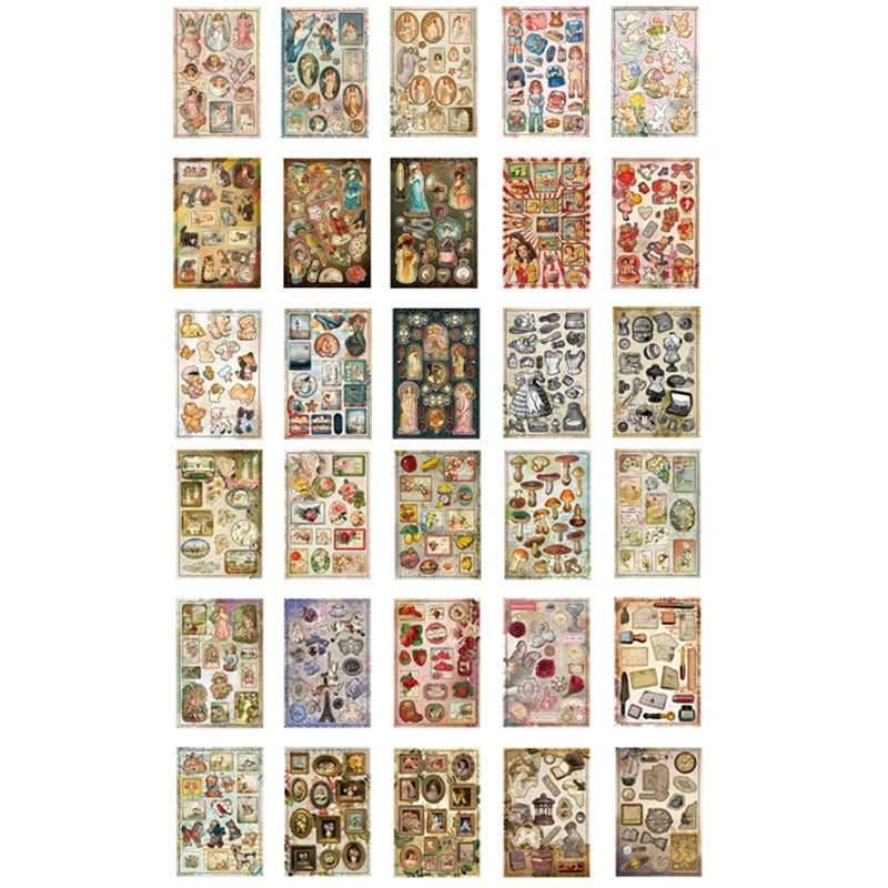 Mr. Paper 30pcs Vintage Sticker Book | Old-Timey Amusement Park Retro Decal Collection for Planners and Journals