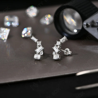 MINTYBOX Moissanite Stud Earrings for Women S925 Sterling Silver Lab Diamond Baguette shape Irregular Earring Engagement Jewelry
