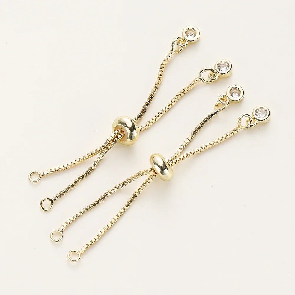 2/4pcs 5/7/12cm 14K/18K Gold Color Plated Brass Adjustable Slider Chains For DIY Bracelet Making Jewelry Making Accessories