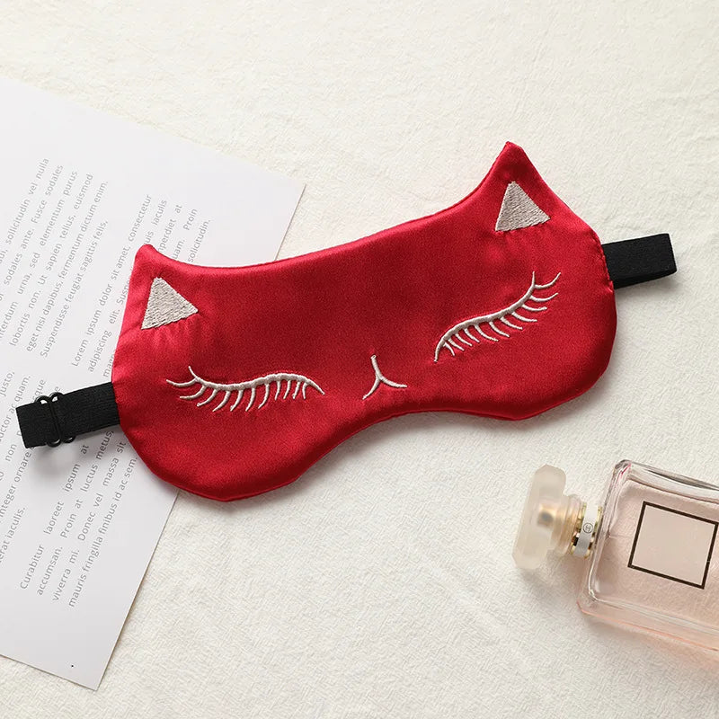 Cat Silk Sleep Eye Mask | Cute Light Blocking Eye Cover for Travel and Nap