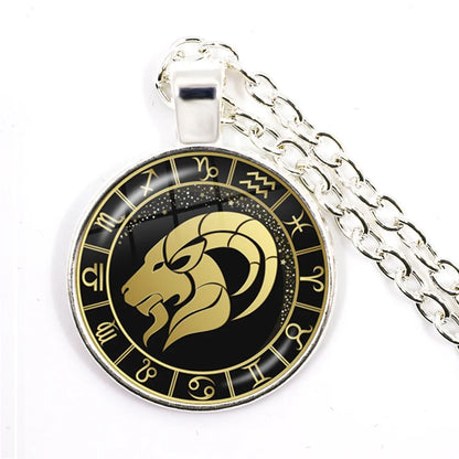 12 Constellation Zodiac Pendant Necklace | Antique Bronze Glass Dome Jewelry