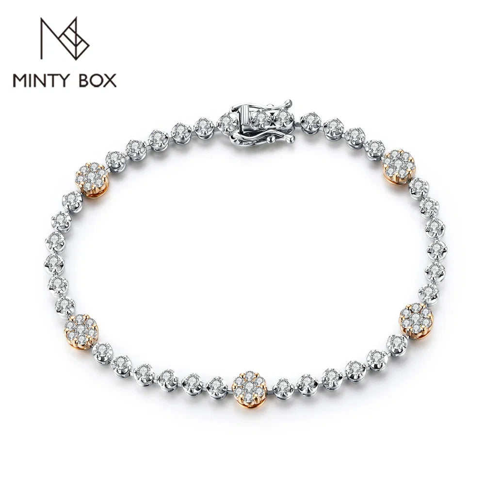 MINTYBOX S925 Sterling Silver All Moissanite Tennis Bracelets for Women D VVS1 Diamond 18k Gold Plated Wedding Fine Jewelry Gift
