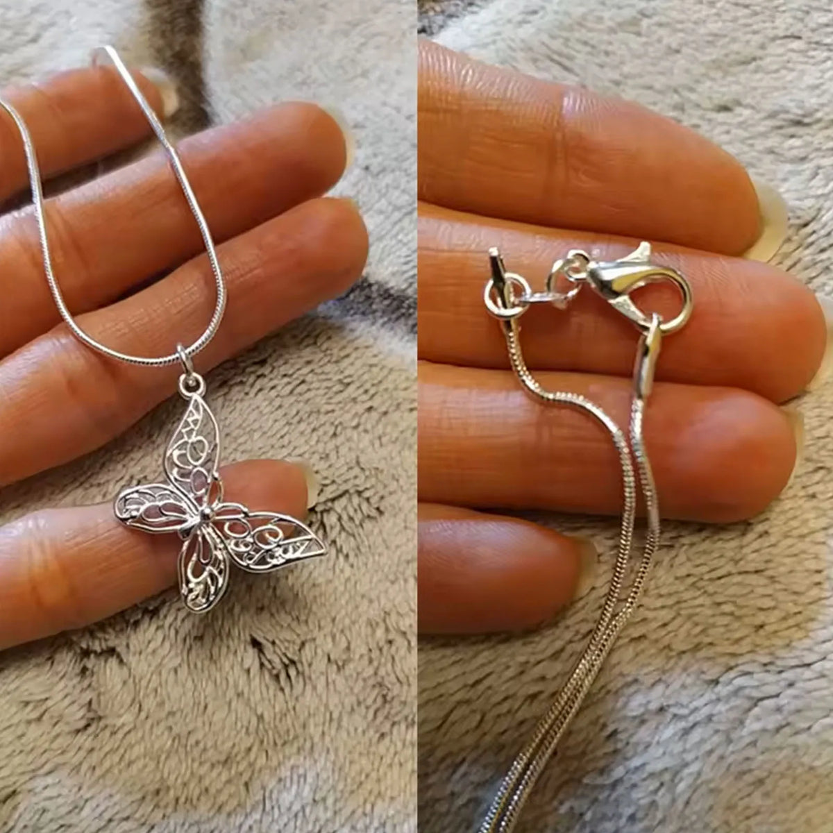925 Sterling Silver Butterfly Pendant Necklace Snake Chain For Women Wedding Engagement Jewelry