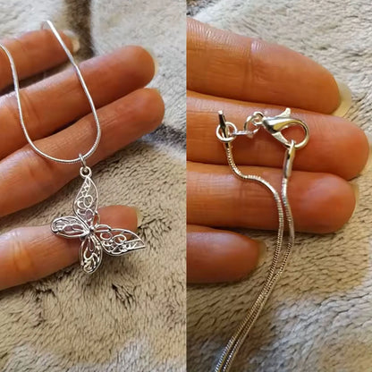925 Sterling Silver Butterfly Pendant Necklace Snake Chain For Women Wedding Engagement Jewelry