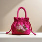 Small Embroidered Flower Bucket Bag | Women's Top Handle Drawstring Purse