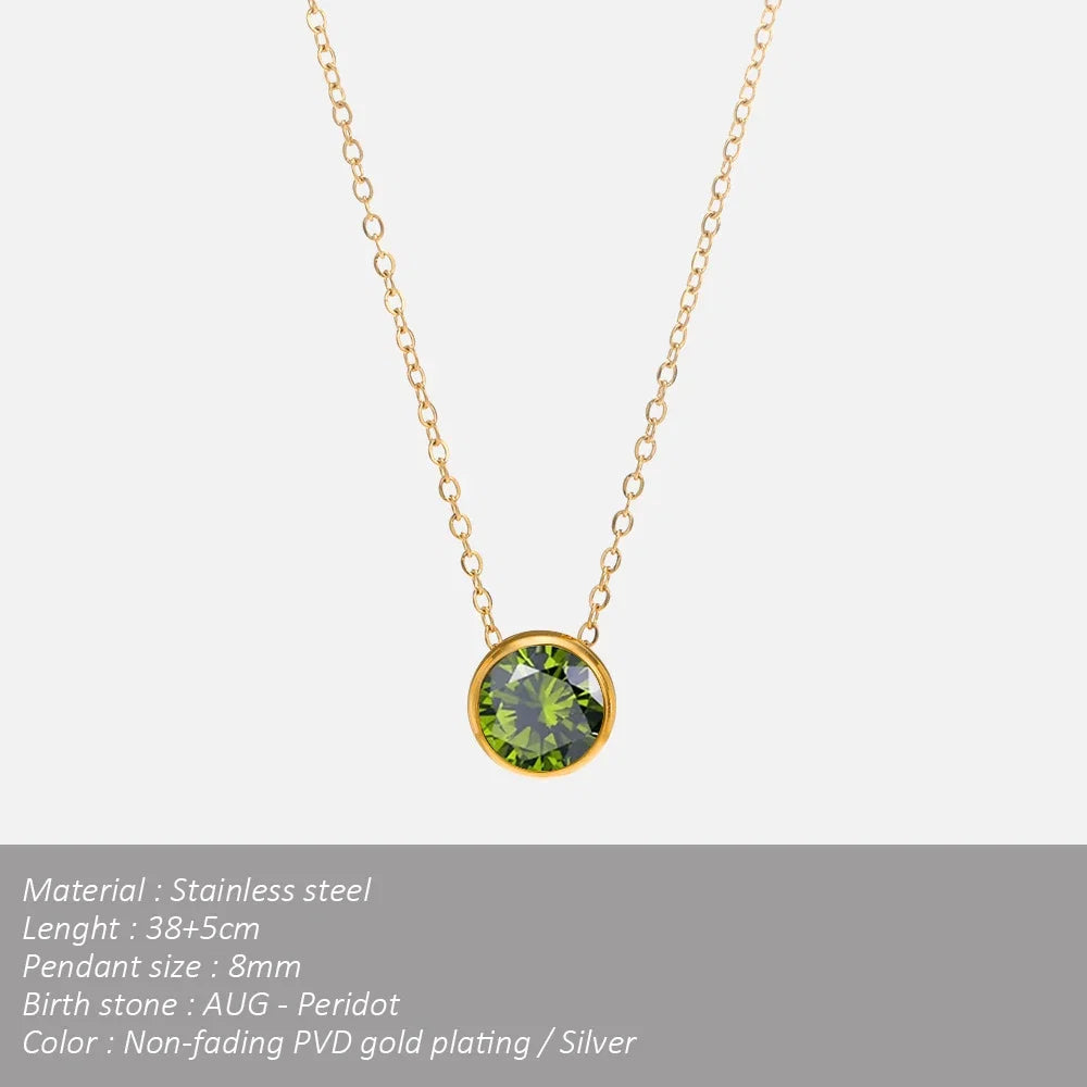 SUNIBI Stainless Steel Birthstone Necklace for Woman Gold Color Bride Designer Pendant Necklaces Birthday Gift Jewelry Wholesale