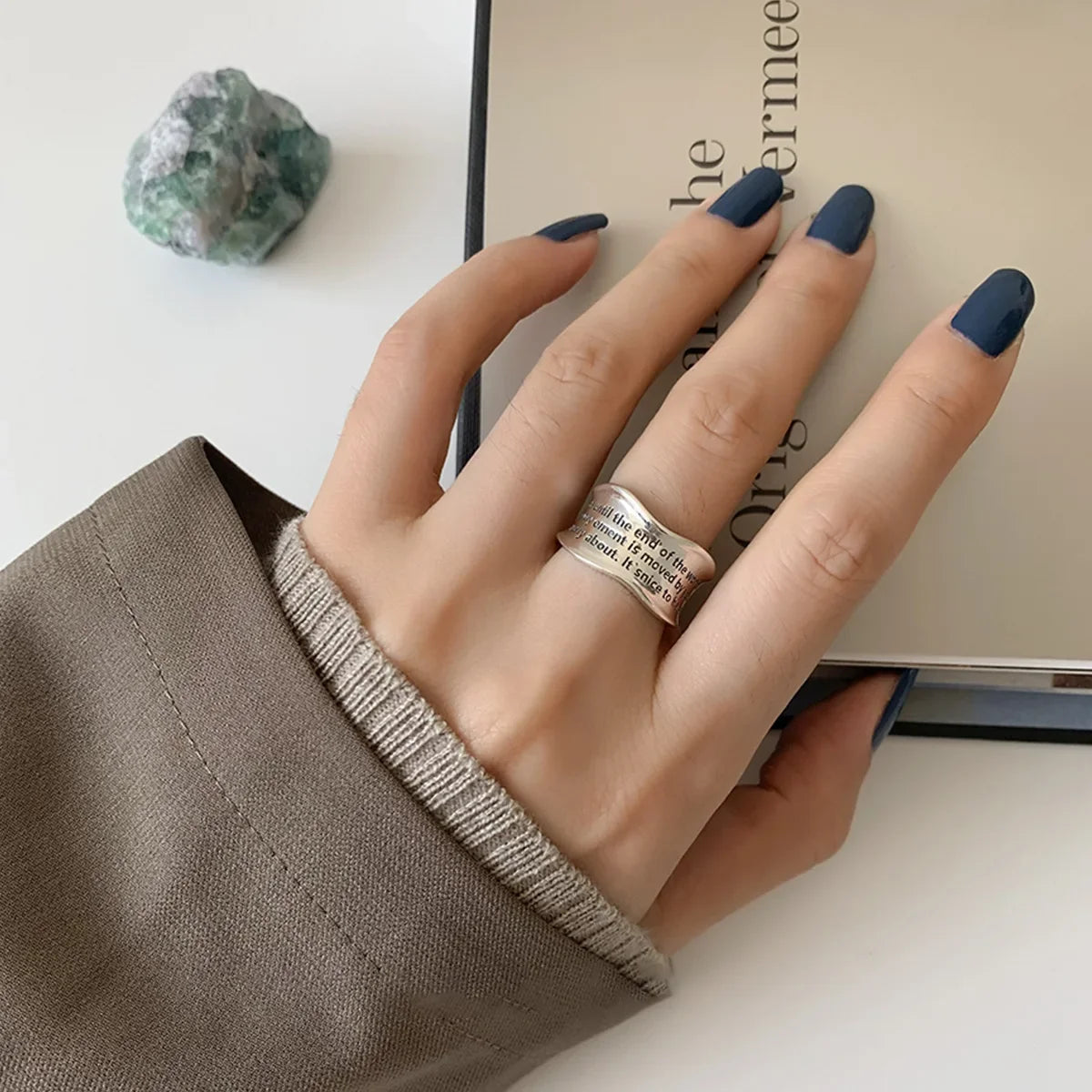 VENTFILLE 925 Sterling Silver Geometric Multilayer Round Bead Ring | Fashion Punk Temperament Jewelry