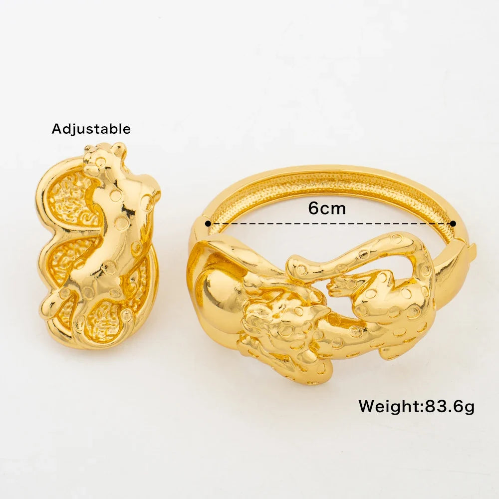 Trend Bangle with Ring Set for Party 18k Gold Color New Design Hand Bracelet Cocktail Ring Weddings Bride Set Ladies Jewellery