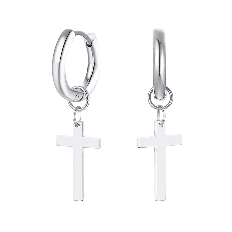 Stainless Steel Cross Earrings for Men | Religious Stud Earrings