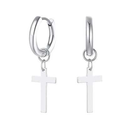 Stainless Steel Cross Earrings for Men | Religious Stud Earrings