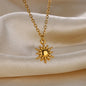 Stainless Steel Sun Sunflower Pendant Necklace For Women Gold Color Round Charm Clavicle Chain Necklaces Fashion Jewelry Gift