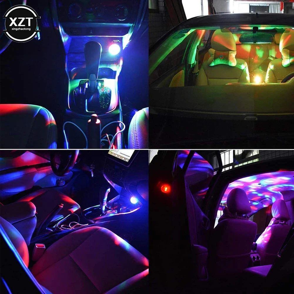 Mini USB RGB Car Atmosphere Light | Music Sync DJ Disco Lamp for Car Home Party