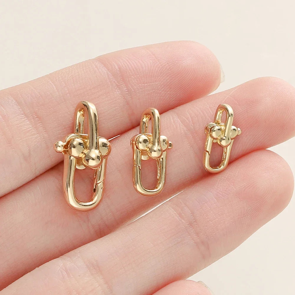 2Pcs/Pack 14/18K Gold Plated Spring Clasps Brass U Shape Lobster Clasp Connector for DIY Jewelry Bracelet Making Accessories