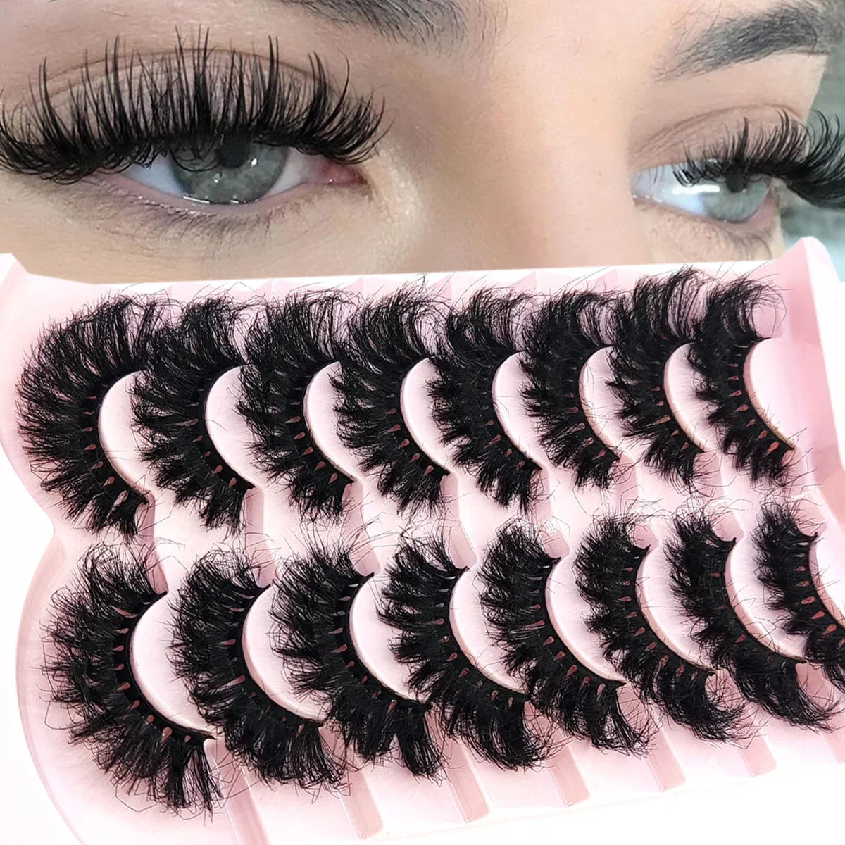 5-8 Pairs Natural Russian Striped Mink Lashes | 3D Volume Wavy False Eyelash Extensions