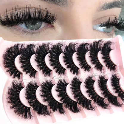 5-8 Pairs Natural Russian Striped Mink Lashes | 3D Volume Wavy False Eyelash Extensions