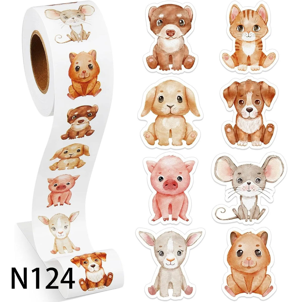 100-500 Animal Stickers Roll | Small Decorative Labels for Photocards and Gifts