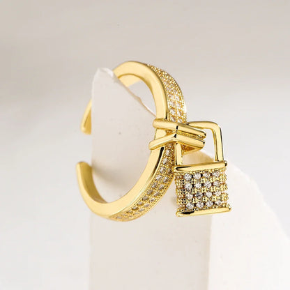 NEWBUY Unique Design Heart Lock Love Open Rings For Women Girl Gold Color High Quality Engagement Jewelry Femme Bijoux