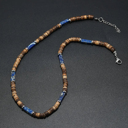 Vintage Boho Natural Stone Necklace for Couples | Brown Coconut Shell Bead Choker