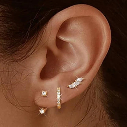 Gold Hoop and Stud Earrings Set | 3-Piece Stainless Steel Jewelry Collection
