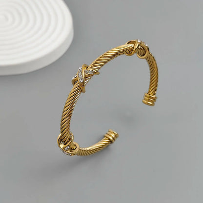 Original design steel wire cross zircon stainless steel women's bracelet, waterproof and rust-free, couple bracelet