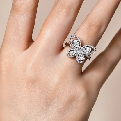 MINTYBOX Butterfly Moissanite Ring for Women Solid 10k 14k White Gold Pear Cut 6*4mm Pass Diamond Test Engagement Fine Jewelry