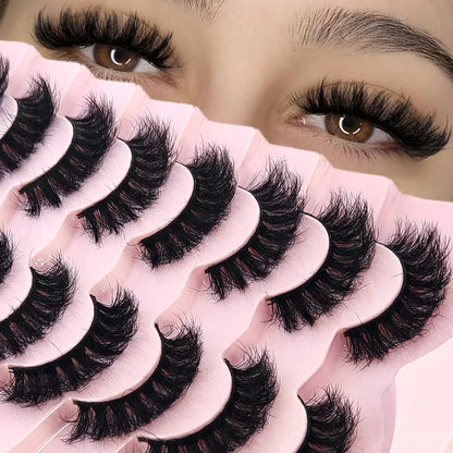 5-8 Pairs Natural Russian Striped Mink Lashes | 3D Volume Wavy False Eyelash Extensions