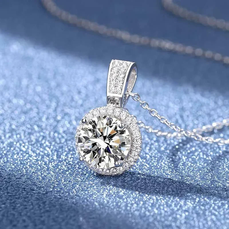 NeeTim 2Carat Moissanite Necklace For Women 100% Sterling S925 Silver With White Gold Plated Lab Diamond Jewelry Wedding Pendant