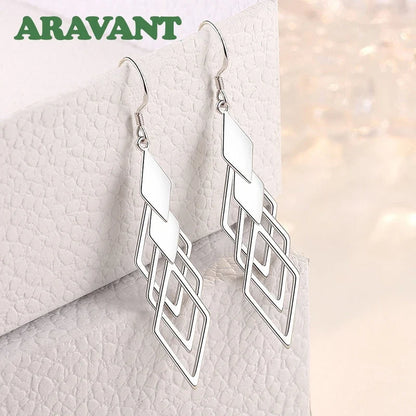 Aravant 925 Silver Hollow Geometric Long Drop Earrings For Women Fashion Jewelry
