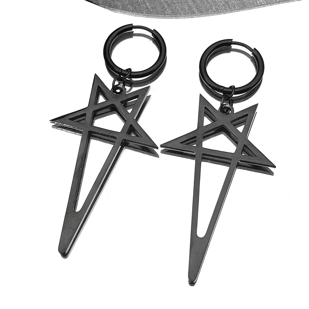 Pentagram Spike Rivet Hoop Earrings | Stainless Steel Gothic Punk Jewelry