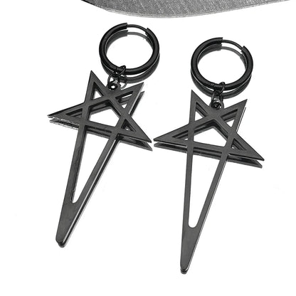 Pentagram Spike Rivet Hoop Earrings | Stainless Steel Gothic Punk Jewelry