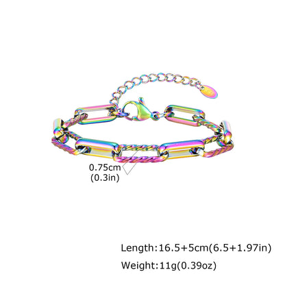 Two Tone Twist Link Paperclip Bracelet for Women, Chunky Stainless Steel Bracelet Adjustable Link, 18k Gold Plated Jewelry
