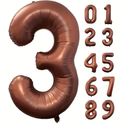 40 Inch Foil Number Balloon Set | Brown Birthday Party Decoration
