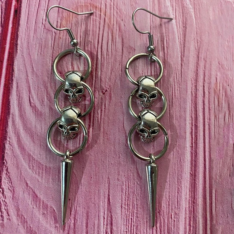 Gothic Skull Dangle Earrings | Punk Egirl Aesthetic Drop Earrings