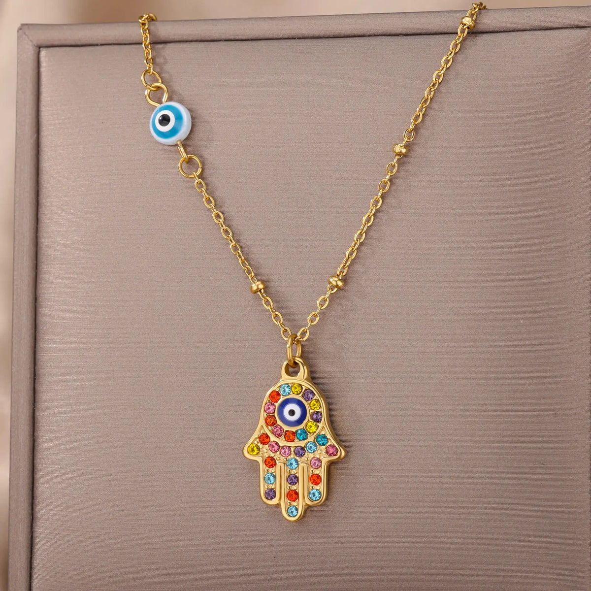 Turkish Hamsa Evil Eye Necklaces For Women Stainless Steel Gold Color Charm Choker Neckalce Christmas Jewelry Accessories Gift