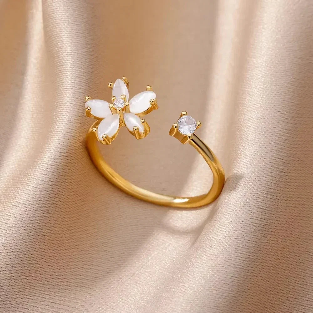 Fashion Zircon Sun Flower Rings For Women Stainless Steel Gold Color Geometric Ring Trendy Wedding Party Aesthetic Jewelry Gifts